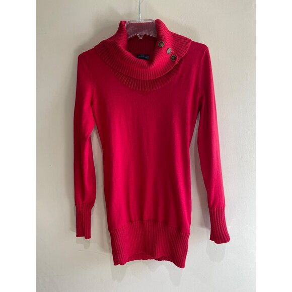 The Limited Turtleneck Sweater Womens S Red Button Neck Longer Length - Picture 2 of 9